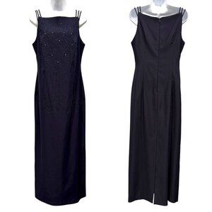 VTG 90s Y2K CDC Floral Beaded Rhinestone Maxi Formal Dress Square Neck Size 10